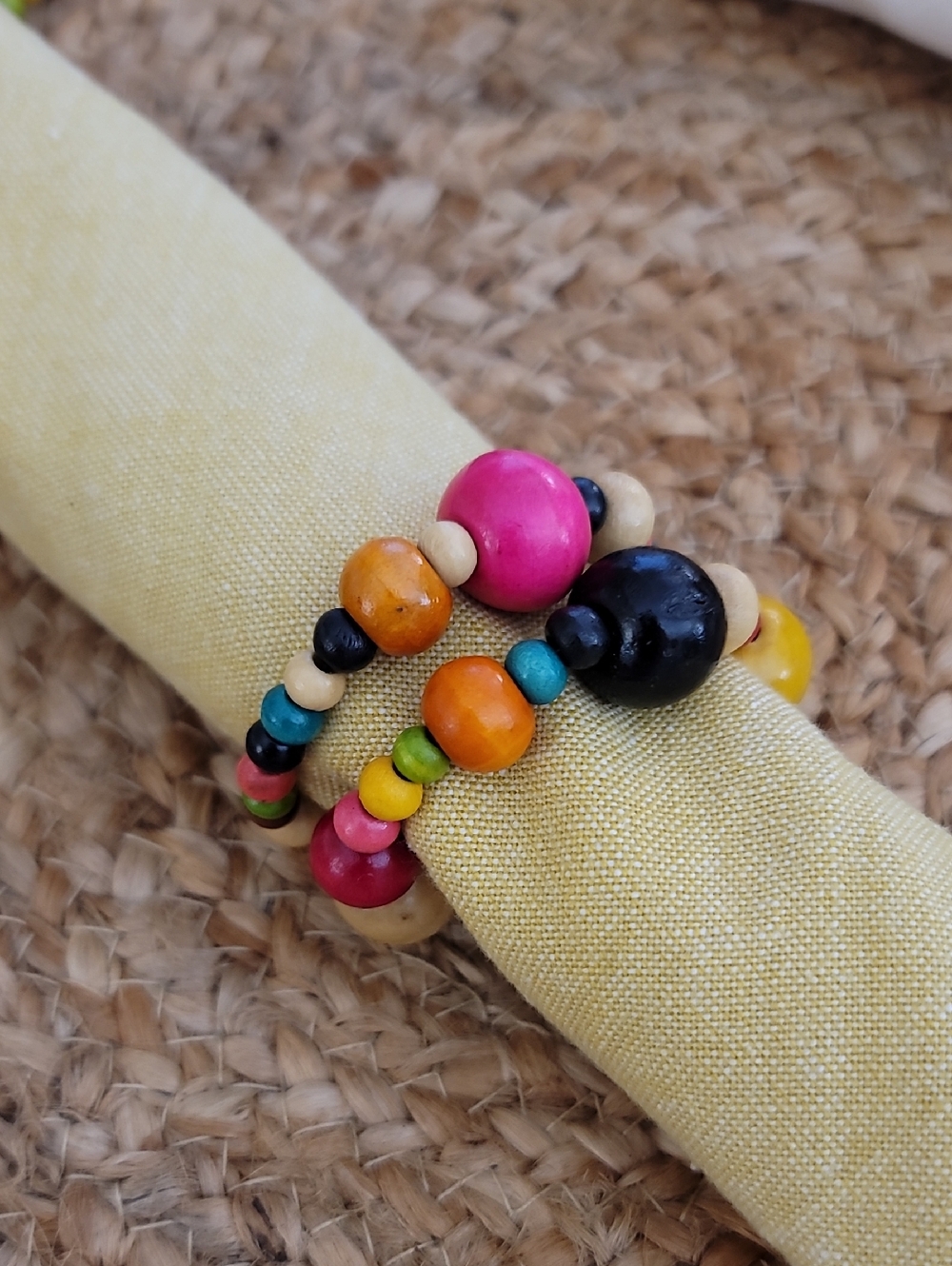 Pier 1 Set of 12 Colorful Wood Bead Napkin Rings